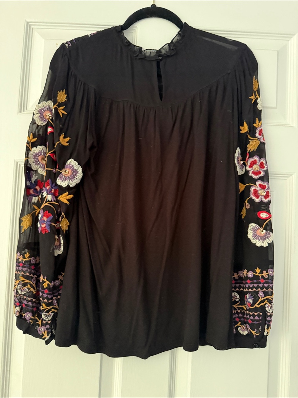 Anthropologie Black Embroidered Boho Blouse - Women Tops - Picture 3 of 5